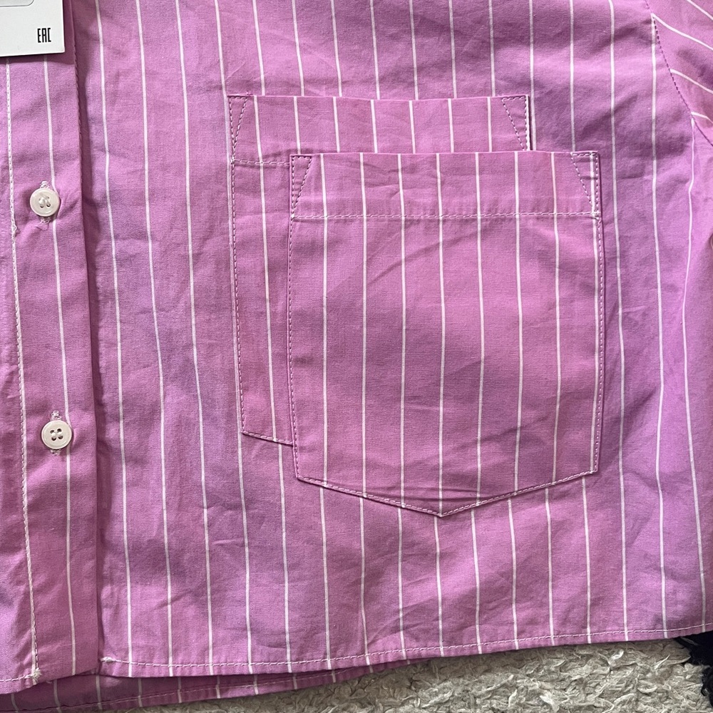 Zara size Large pink cropped button up pinstripe shirt - Picture 2 of 12